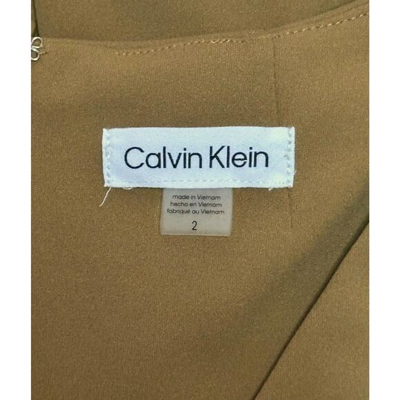New CALVIN KLEIN Flounce Peplum Mermaid Midi Dress V-Neck Brown Career Office 2 - Picture 11 of 13